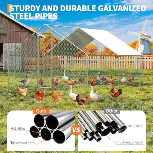 IDEALHOUSE Walk-in Chicken Run Pen, Galvanized Steel Frame, Waterproof and UV-Resistant Cover, Spire Roof, 10 x 6.5 ft Outdoor Poultry Enclosure for Chickens Ducks Rabbits - size: 9.8*6.5*6.6ft