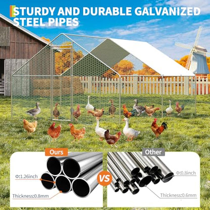 IDEALHOUSE Walk-in Chicken Run Pen, Galvanized Steel Frame, Waterproof and UV-Resistant Cover, Spire Roof, 10 x 6.5 ft Outdoor Poultry Enclosure for Chickens Ducks Rabbits - size: 9.8*6.5*6.6ft