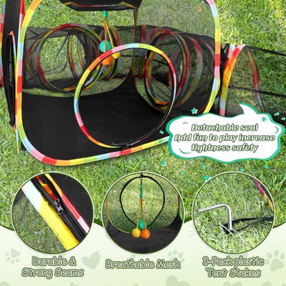 CypherX Outdoor Rainbow Cat Enclosure, 5 in 1 Portable Cat Tents for Outside Cage Free Outside Pet Enclosure Cat Tunnel Outdoor Playground for Indoor Cats and Small Animals - size: 5 in 1 Haven(11.8"W)