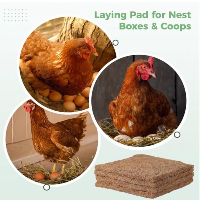 6 Pack Chicken Nesting Pads for Chicken Coop Accessories – 12"x12" Reusable Washable Bedding Mats, Organic Bird Nest Liner for Hens, Rabbits & Nesting Boxes