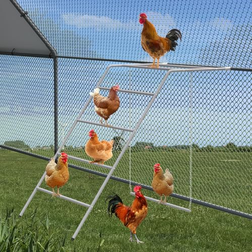 Chicken Perch for Coop 4 Step Chicken Roosting Bars with Swings, Metal Poultry Roost Ladder for Hens, Chickens & Poultry, Gray