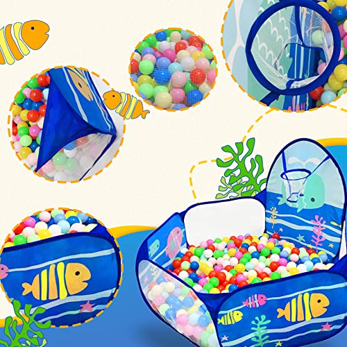 Kids Ball Pit, Pop Up 3+Children Play Tent, Toddler Ball Pool Baby Crawl Playpen with Basketball Hoop, Portable Toys for Girls Boys, 4 ft / 120 cm, Balls Not Included, Ocean - style: Ocean