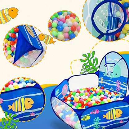 Kids Ball Pit, Pop Up 3+Children Play Tent, Toddler Ball Pool Baby Crawl Playpen with Basketball Hoop, Portable Toys for Girls Boys, 4 ft / 120 cm, Balls Not Included, Ocean - style: Ocean