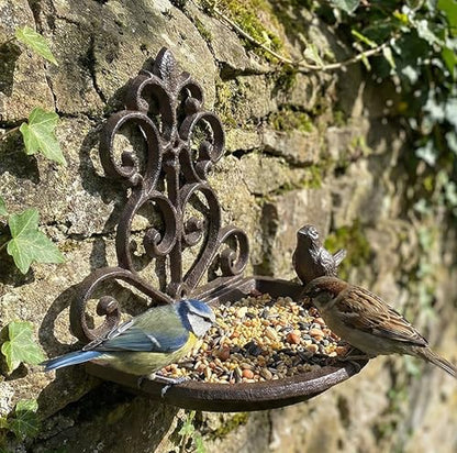 Large Capacity Country Style Bird Feeder, Vintage Feed Trough for Courtyard/Garden, Thickened Cast Iron Feeding Trough with Screws