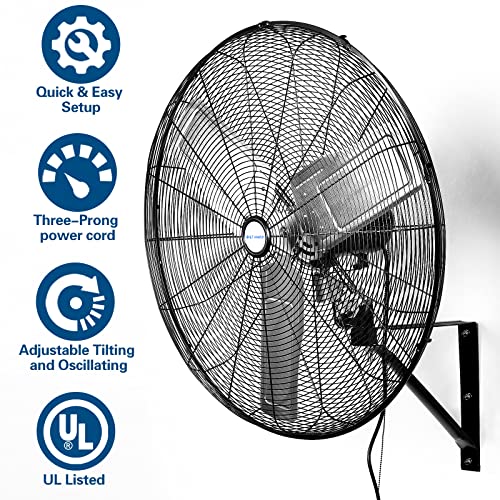 BILT HARD 9500 CFM 30 in. High Velocity Industrial Wall Fan, 3-Speed Wall Mount Oscillating Fan, Heavy Duty Air Circulator for Garage, Commercial, Warehouse, Factory, Workshops and Jobsites, 2 Pack - size: 30 in.