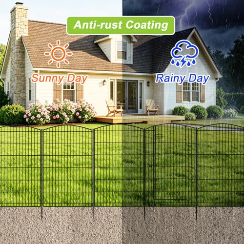 INJOPEXI Decorative Garden Fence 12 Panels 26ft (L)×42in (H) Garden Fences with 11 Panels + 1 Gate, No Dig Animal Barrier Rabbit Fencing Rustproof Metal Wire Temporary Dog Fence for Patio Outdoor Yard - size: 12 Panels 26ft(L)-42"(H) - With Gate
