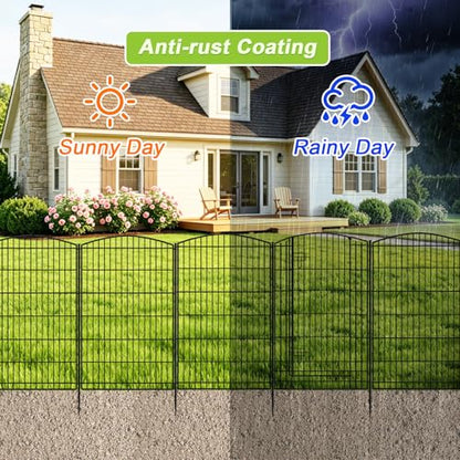 INJOPEXI Decorative Garden Fence 12 Panels 26ft (L)×42in (H) Garden Fences with 11 Panels + 1 Gate, No Dig Animal Barrier Rabbit Fencing Rustproof Metal Wire Temporary Dog Fence for Patio Outdoor Yard - size: 12 Panels 26ft(L)-42"(H) - With Gate