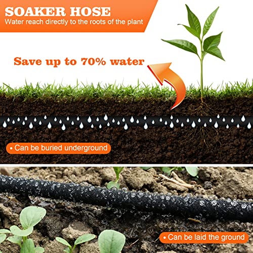 Soaker Hose 25 FT for Garden 1/2" Diameter Irrigation Hose Save 70% of Water Solid Brass Interface Eminently Suitable for Lawn and Garden Beds Cover - size: Brass 25FT