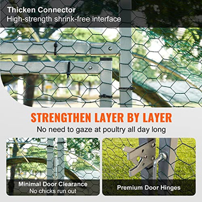 VEVOR Large Metal Chicken Coop with Run, Walkin Chicken Coop for Yard with Waterproof Cover, 6.5 x 9.8 x 6.4 ft, Spire Roof Large Poultry Cage for Hen House, Duck Coop and Rabbit Run, Silver - size: 118.0"L x 78.0"W x 78.0"H