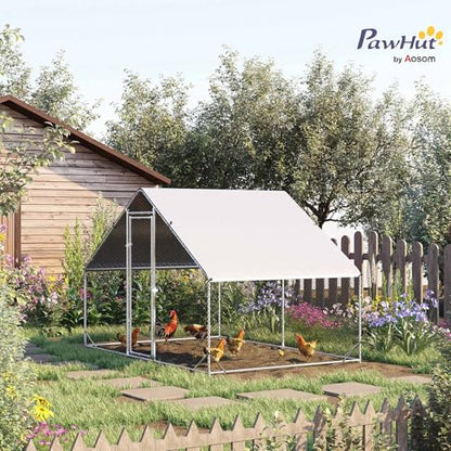 PawHut Large Chicken Coop Metal Chicken Run with Waterproof and Anti-UV Cover, Spire Shaped Walk in Fence Cage Hen House for Outdoor and Yard Farm Use, 1" Tube Diameter, 9.8' x 6.6' x 6.6' - size: 118.1"L x 78.7"W x 78.7"H