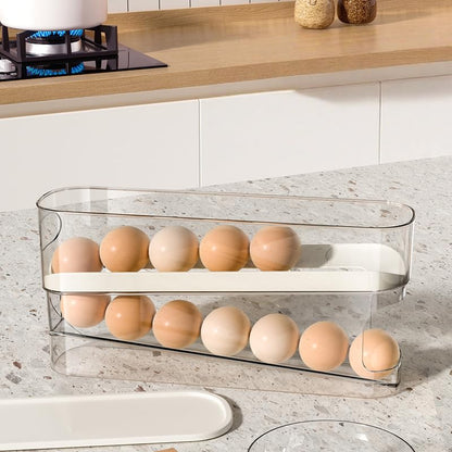 Clear Refrigerator Egg Holder, Stackable 12-Egg Storage Container with Lid – Double Layer Kitchen Organization Tray, BPA-Free Plastic, Space Saving Egg Bin for Fridge Door or Shelf