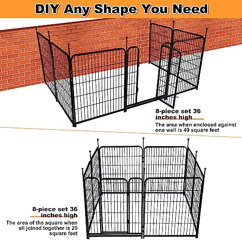 Getlay 36 in(H) Garden Fence With Gate, Wide Gate Low Threshold, 8 Panels Total 17.7 ft(L) Heavy Duty Iron Animal Barrier Fence For Yard, Suitable For Indoor Or Outdoor Dog Fencing,Garden Border Fence - size: 36''(H)-8panels-17.7ft(L)