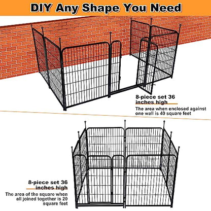 Getlay 36 in(H) Garden Fence With Gate, Wide Gate Low Threshold, 8 Panels Total 17.7 ft(L) Heavy Duty Iron Animal Barrier Fence For Yard, Suitable For Indoor Or Outdoor Dog Fencing,Garden Border Fence - size: 36''(H)-8panels-17.7ft(L)