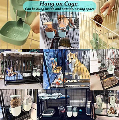 Kenond 35oz Hanging Automatic Pet Food Water Dispenser, Auto Gravity Pet Feeder and Waterer Set, Cage Cat Food Bowl Dog Feeding Station for Puppy and Kitten Rabbit Chinchilla Hedgehog Ferret (Green) - color: Green Waterer and Feeder C
