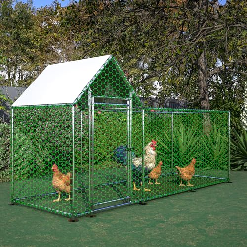 Large Walk-in Chicken Coop, Heavy Duty Metal Chicken Run for Backyard, Outdoor Poultry Habitat with Waterproof UV Cover for Duck Rabbit, Predator-Proof Lockable Door (10' L x 3.5' W x 5' H)