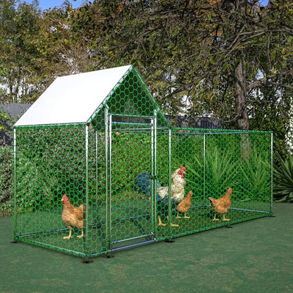 Large Walk-in Chicken Coop, Heavy Duty Metal Chicken Run for Backyard, Outdoor Poultry Habitat with Waterproof UV Cover for Duck Rabbit, Predator-Proof Lockable Door (10' L x 3.5' W x 5' H)