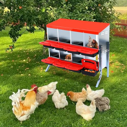 Chicken Nesting Boxes,8 Compartment Metal Roll Away Nest Box for Chicken Coop,Chickens Laying Egg with Leg, Lid Cover to Protect Eggs,Easy Egg Collection,Cleanable Pull Out Hen Roosting Boxes
