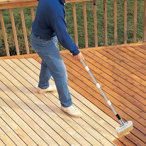 Deck Stain Brush with 67'' Long Handle, 8-Section Adjustable Extension Pole, Boar and Wire Blend Bristles, Limewash Paint Brush for Deck, Fence, Door, Cabinet - for DIY Painting Projects - style: 1pcs