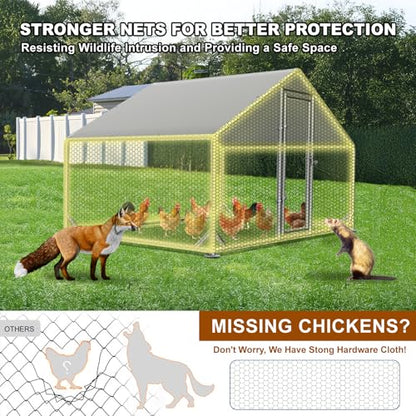 Large Metal Chicken Coop with Run, Outdoor Chicken Walk-in Poultry Cag with Waterproof & Anti-UV Cover Lockable Doors,Ducks Coop and Other Small Animals for Yard/Farm/Ranch (6.59'L x 9.88'W x 6.59'H) - size: 6.59'L x 9.88'W x 6.59'H