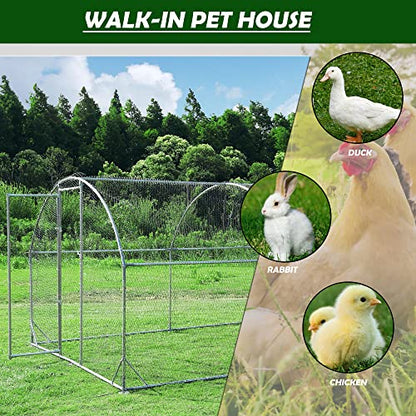 Large Metal Chicken Coop Round Top Upgrade Tri-Supporting Wire Mesh Chicken Run,Chicken Pen with Water-Resident and Anti-UV Cover,Duck Rabbit House Outdoor (Dome Roof 19'L x 9'W x 6.5'H) - size: 228.2"L x 108.0"W x 78.0"H