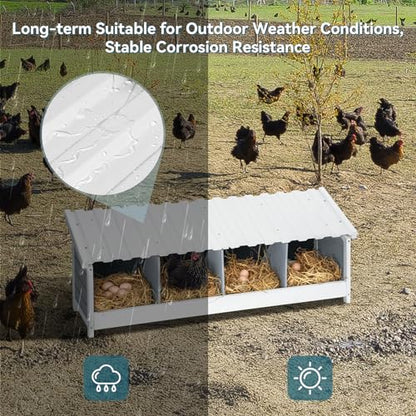 PETSFIT 4 Holes Chicken Nesting Box-All Weather PVC Roof, Natural Wood Design with Privacy Back Panel for Hens-Wall Mounted or Floor Use in Coops, Farms, Backyards,Easy to Assemble - size: 4 Holes