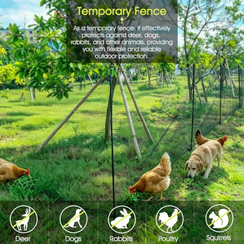 Temporary Fence for Backyard, RIFNY 2.6 x 50 FT Temporary Fencing with Fiberglass Posts Ground Stakes L-Shaped Staples for Outdoor to Protect Plants Fruit Trees from Dogs Chicken Deer Animals - size: 2.6x50 FT