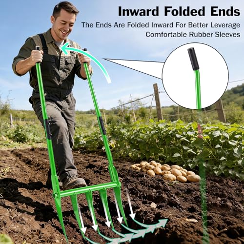 5 Tines All Steel Broadfork, 56" Broad Fork Garden Tool Heavy-Duty Digging Pitchfork, Non-Slip Grips & Detachable Design for Gardening, Farm Cultivation, and Soil Loosenin