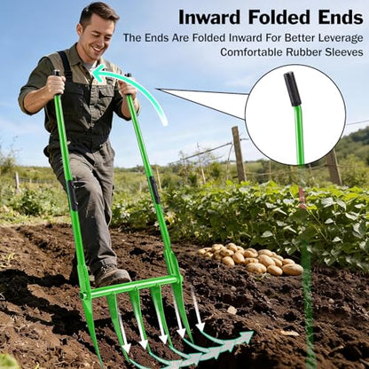 5 Tines All Steel Broadfork, 56" Broad Fork Garden Tool Heavy-Duty Digging Pitchfork, Non-Slip Grips & Detachable Design for Gardening, Farm Cultivation, and Soil Loosenin