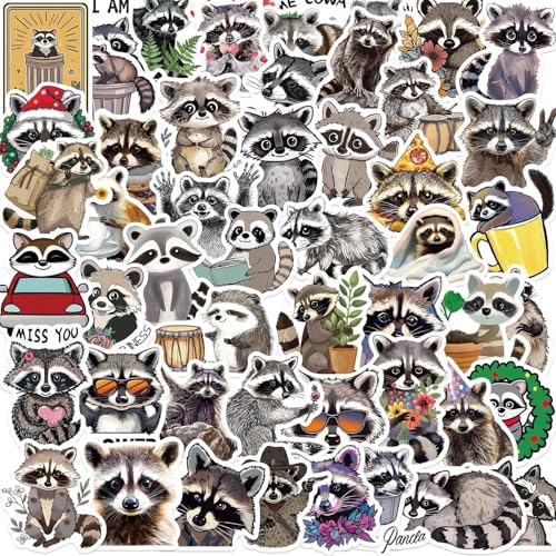 50pcs Cute Raccoon Stickers,Vinyl Waterproof Decals Stickers Pack Cute Cartoon for Water Bottle,Laptop,Phone,Skateboard,Scrapbooking,Bumper for Party Supply Decor Favor. (Raccoon) - color: Raccoon
