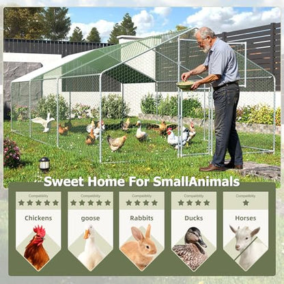 Large Metal Chicken Coop,19.7x9.8x6.4 FT Chicken Run for Yard with Waterproof & Anti-UV Cover,Walk in Chicken Pen with Feeding Door (19.7 * 9.8 * 6.4 ft) - size: 236.1"L x 118.1"W x 76.8"H