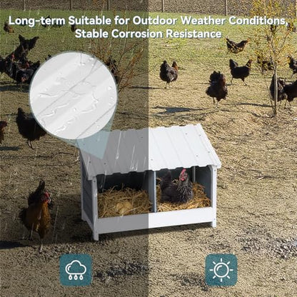PETSFIT 2 Holes Chicken Nesting Box-All Weather PVC Roof, Natural Wood Design with Privacy Back Panel for Hens-Wall Mounted or Floor Use in Coops, Farms, Backyards,Easy to Assemble and Clean - size: 2 Holes