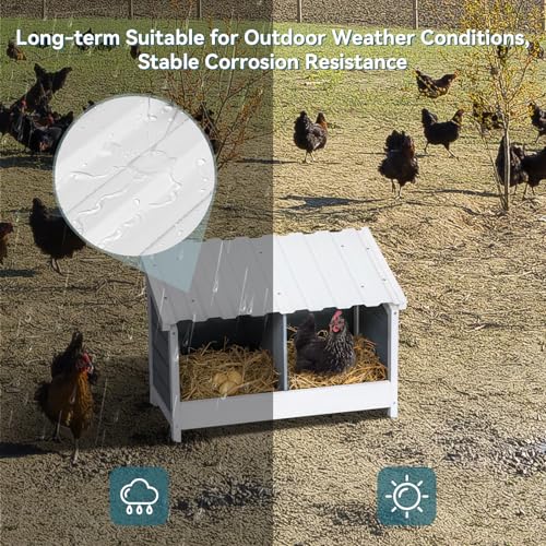 PETSFIT 2 Holes Chicken Nesting Box-All Weather PVC Roof, Natural Wood Design with Privacy Back Panel for Hens-Wall Mounted or Floor Use in Coops, Farms, Backyards,Easy to Assemble and Clean - size: 2 Holes