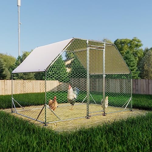 CHIKENCOOP 9.8x6.5x6.5 ft Metal Chicken Coop, Chicken Run with Cover | Walk-in chicken run with a trapezoid-style roof, water-resistant PE cover, galvanized steel frame, and lockable door. - size: 118.0"L x 80.0"W x 79.0"H
