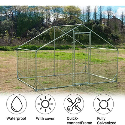 Large Metal Chicken Coop Walk-in Poultry Cage Hen Run House Habitat Spire Shaped Cage with Waterproof and Anti-Ultraviolet Cover for Outdoor Backyard Farm Use (6.5’ L × 9.84’ W) - size: 6.5’L x 9.84’W