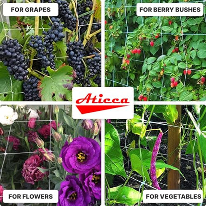 ATICCA Plastic Trellis Netting 59" x 328 ft Heavy Duty Plant Support Netting White - 6 Inch Garden Trellis on Roll - Mesh for Growing Vine Climbing Plants, Flowers, Peas, and Cucumber - size: 59''x328ft Plastic Trellis Netting