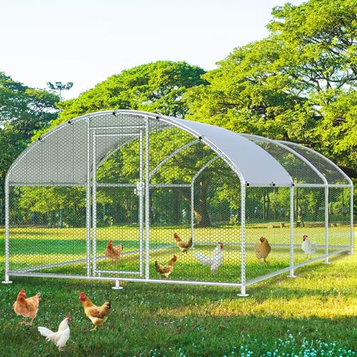 Large Metal Chicken Coop, Chicken Runs for Yard with Cover Walk-in Poultry Cage for 10 20 Chickens, Chicken Pen Duck Coop Hen House with Round Water-Resident Top and Feeding Door 19.2Lx9.84Wx6.23H FT - size: 19.2'L x 9.84'W x 6.23'H