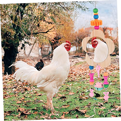 VANZACK Rooster Mirror Toy Bell Pendant Fun Hanging Accessory for Chickens for Cage Play and Activity Easy to Install Engaging Pet Supplies