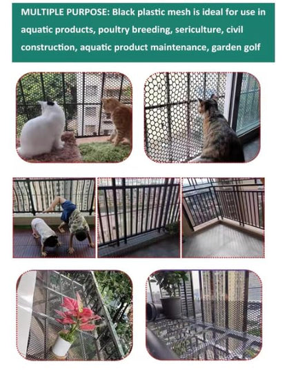 Plastic Chicken Wire Mesh - 16 in x 10 ft Black,Comes with 30 Twist Ties, Plastic Wire Mesh Fence for Dogs, Cats & Poultry - Garden Netting & Animal Barrier, Balcony Netting for Pets - WEYHDDTL - size: 16Inchx10Ft(0.3"Opening)