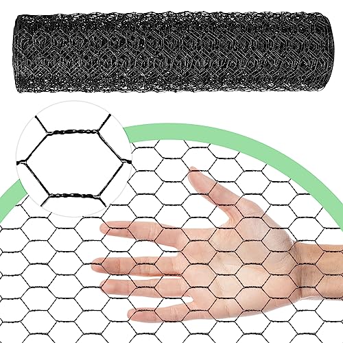 Chicken Wire 15.7 in x 237 in Poultry Wire Netting Hexagonal Galvanized Mesh Garden Fence Barrier for Pet Rabbit Chicken Fencing with 100 Pcs Cable Zip Ties(PVC-Coated) - color: Black, size: 15.7"x237"+100Ties
