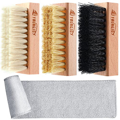 YoungJoy 3 Pieces Dual Sided Sneaker Shoe Cleaner Brush Set Shoes Clean Brush Kit Both Boar and Plastic Bristles with Microfiber Cloth (D) - style: D