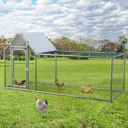 LEMBERI Small Metal Chicken Coop, Walk-in Chicken Run,Galvanized Wire Poultry Chicken Hen Pen Cage, Rabbits Duck Cages with Waterproof and Anti-Ultraviolet Cover for Outside,Backyard and Farm - size: 118"L x 39.5"W x 59"H