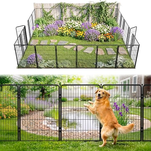 FXW Garden Fence Outdoor for the Yard – 40in(H) x 36.4ft(L) Heavy Duty Metal Animal Barrier for Dog, No Dig Decorative Dog Fence, 16 Panels, Black - color: Black, size: 40"H