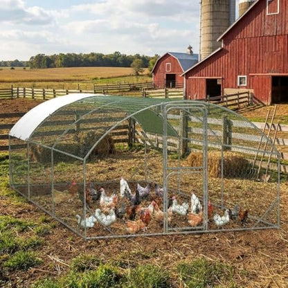 Garvee Large Metal Chicken Coop, 13.1 ft Metal Chicken Run with Waterproof UV Resistant Cover & Double Doors, Walk-in Poultry Coop for Yard - size: 9.8' x 13.1' x 6.6'