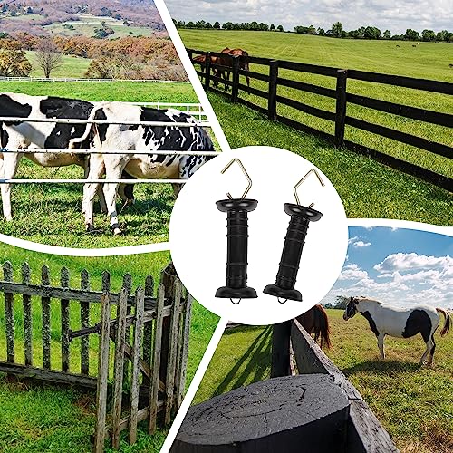 10 Pcs Plastic Electric Fence Gate Handle Insulators, Gate Handle with Spring Handle Heavy Duty Electric Fence Gate Handle Spring Gate Handles for Electric Fence, Black