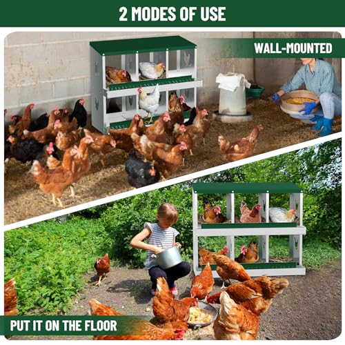 Chicken Nesting Box,6 Holes Galvanized Steel Metal Chicken Laying Box with Automatic Roll-Away Egg Collection System & Removable Tray,Wall Mount Nesting Boxes - color: Green, size: 6 Holes