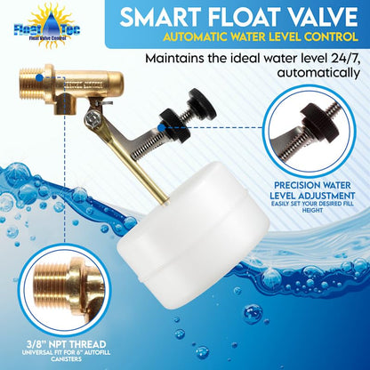 Float Tec Control Devices T26 EZ Adjustment Brass Float Valve 3/8" NPT Male Threads 3" Arm Autofill, Water Filler Leveler, Pools, Spas, Water Tanks, Water Foutain Fit 6" Canister