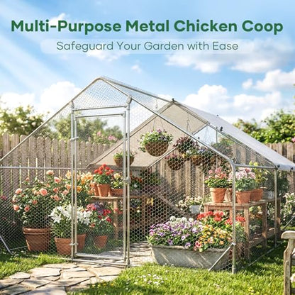 Large Chicken Coop Metal Chicken Runs for Yard 13x10x6.5 ft Chicken Coop with Cover Gallinero para Gallinas Heavy Duty Chicken Cage Rabbit Duck Quail Coop Lockable Door with Waterproof Anti-UV Cover - size: 152.4"L x 118.1"W x 78.7"H