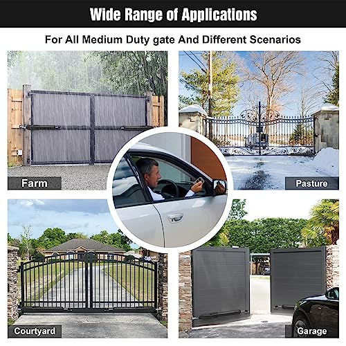 JUJIANG C01 Solar Gate Opener with Batteries & Solar Panel for Dual Swing Gates Up to 440lb 12FT per Arm Automatic Gate Opener with Remote Complete Kit Light Duty Automatic Gate Openers Solar Powered - style: 440lb Solar Dual Gate Opener