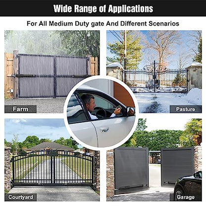 JUJIANG C01 Solar Gate Opener with Batteries & Solar Panel for Dual Swing Gates Up to 440lb 12FT per Arm Automatic Gate Opener with Remote Complete Kit Light Duty Automatic Gate Openers Solar Powered - style: 440lb Solar Dual Gate Opener