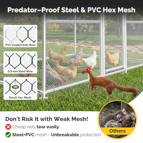 Sino Luban Metal Chicken Coop Run 6.6x6.6ft, Large Chicken Runs for Yard with Waterproof Cover, Outdoor Chicken Pen Chicken Enclosure, Walk-in Poultry Cage with Upgrade wall Support Brace - size: 6.6x6.6 FT - Chicken Wire